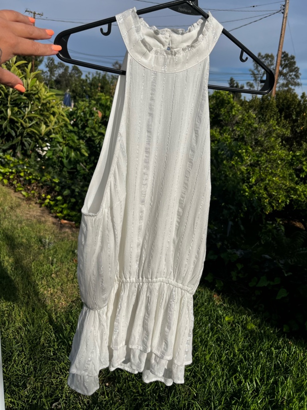 NWT!Abercrombie & Fitch White Metallic-Strip Halter Top size large